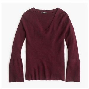 J . Crew Peplum Bell Sleeve V-Neck Wool Blend Sweater - Sz S - Cabernet Red